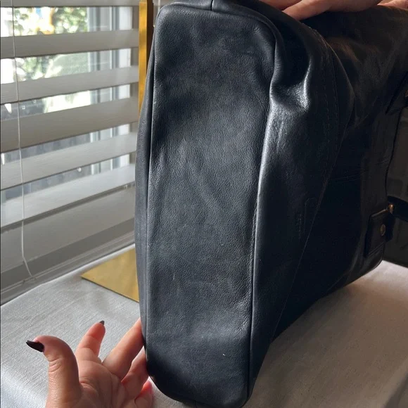 Coach Black Leather Shoulder Tote Bag with Gold Brass Accents - Picture 8 of 13